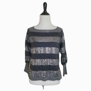 Alice + Olivia gray wool sequin striped sweater